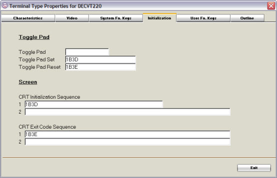 Initialisation tab